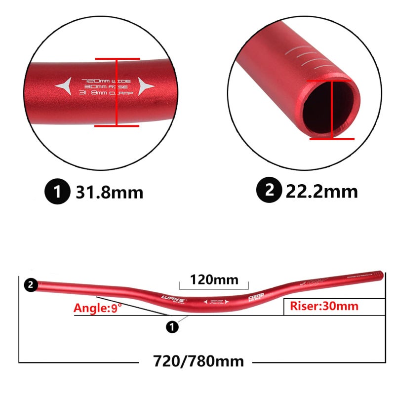WAKE Aluminium Alloy MTB Handlebar 720mm/780mm 31.8mm for Mountain Bike Downhill Cycling Racing - Image 2
